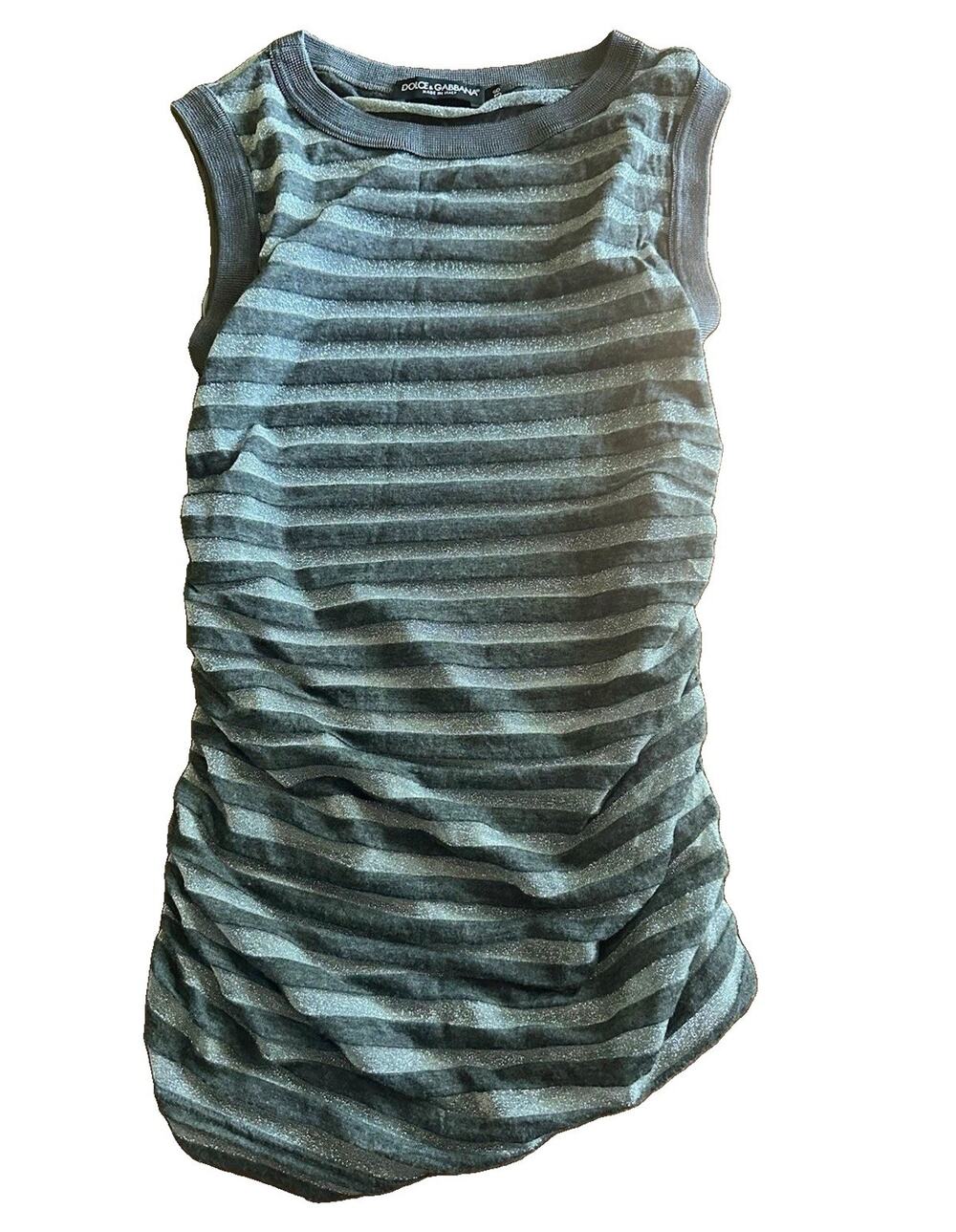 Dolce & Gabbana Striped Knit Sleeveless Round Neck Tank Gray/Black IT 38